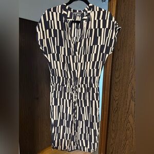 Vince Black and Cream Patterned Midi Dress